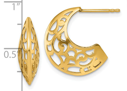 14k Polished Fancy Cut Out Design Post J-Hoop Earrings, 18.5 x 6mm