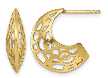 14k Polished Fancy Cut Out Design Post J-Hoop Earrings, 18.5 x 6mm