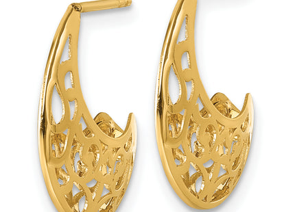 14k Polished Fancy Cut Out Design Post J-Hoop Earrings, 17.25 x 4.75mm