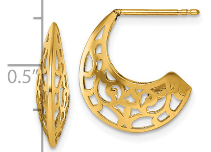 14k Polished Fancy Cut Out Design Post J-Hoop Earrings, 17.25 x 4.75mm