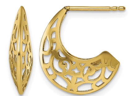 14k Polished Fancy Cut Out Design Post J-Hoop Earrings, 17.25 x 4.75mm
