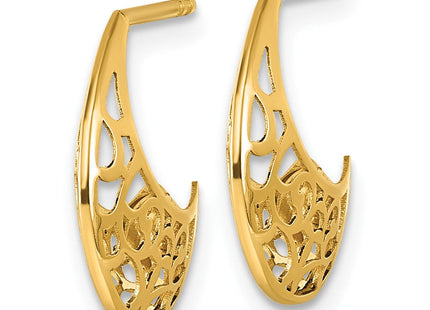 14k Polished Fancy Cut Out Design Post J-Hoop Earrings (Style TF2566)