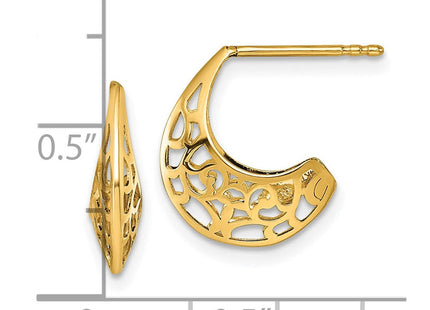 14k Polished Fancy Cut Out Design Post J-Hoop Earrings (Style TF2566)
