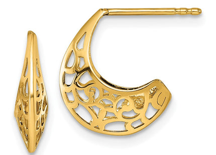 14k Polished Fancy Cut Out Design Post J-Hoop Earrings (Style TF2566)