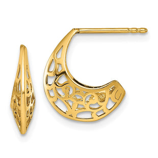14k Polished Fancy Cut Out Design Post J-Hoop Earrings (Style TF2566)