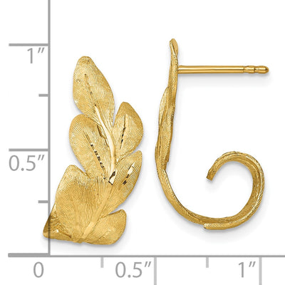 14K Brushed And Textured Curled Leaf Post Earrings