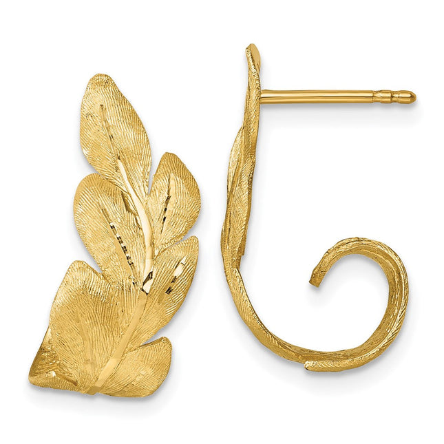 14k Polished Fancy Cut Out Design Post J-Hoop Earrings, 17.25 x 4.75mm