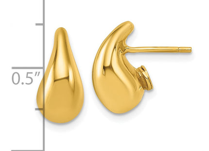 14k Polished 3D Curved Puffed Teardrop Post Earrings (Style TF2569)