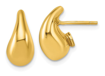 14k Polished 3D Curved Puffed Teardrop Post Earrings (Style TF2569)