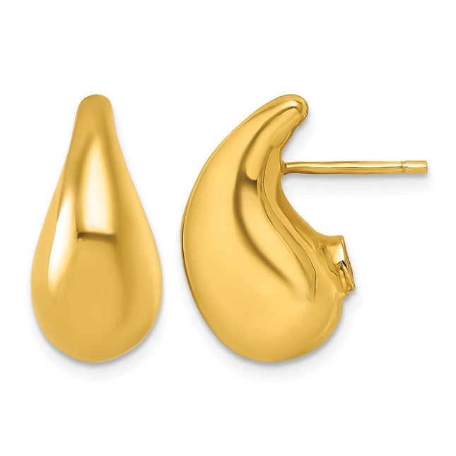 14k Polished 3D Curved Puffed Teardrop Post Earrings, 19 x 10mm