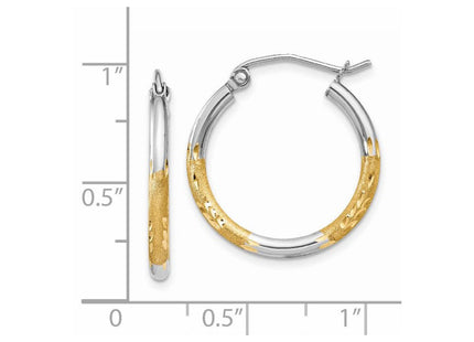 14k w/White Rhodium Satin and Polished Diamond-cut Hoop Earrings (Style TF315)
