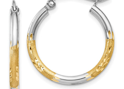 14k w/White Rhodium Satin and Polished Diamond-cut Hoop Earrings (Style TF315)