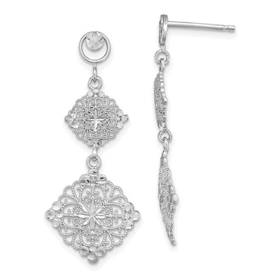 14K white gold medallion drop earrings