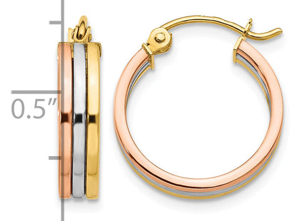 14K Tri Color Hoop Earrings, 18 x 4mm
