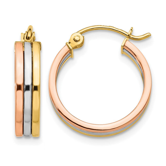 14K Tri Color Hoop Earrings, 18 x 4mm