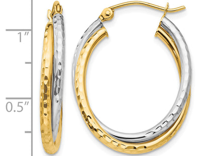 14k Two-tone Diamond-cut Polished Oval Hoop Earring, 27.5 x 4.25mm