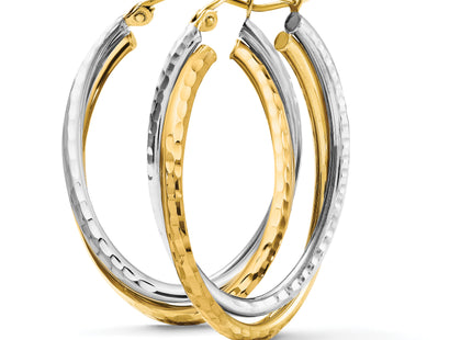 14k Two-tone Diamond-cut Polished Oval Hoop Earring, 27.5 x 4.25mm