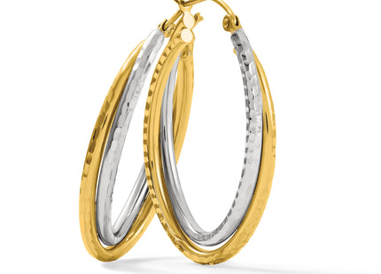 14k Two-tone Diamond-cut Polished Oval Hoop Earring, 27.5 x 4.25mm