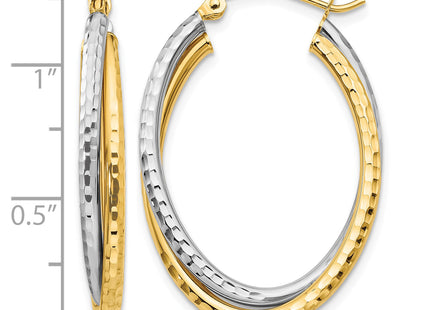 14k Two-tone Diamond-cut Polished Oval Hoop Earring, 32 x 4.25mm