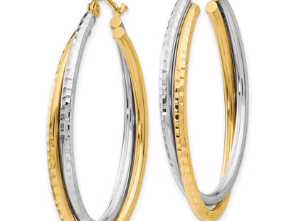 14k Two-tone Diamond-cut Polished Oval Hoop Earring (Style TF479)