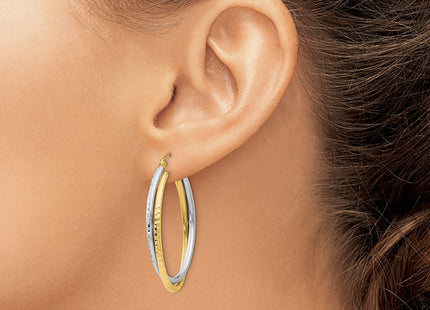 14k Two-tone Diamond-cut Polished Oval Hoop Earring (Style TF479)