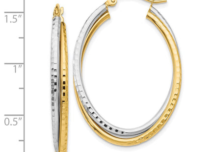 14k Two-tone Diamond-cut Polished Oval Hoop Earring (Style TF479)