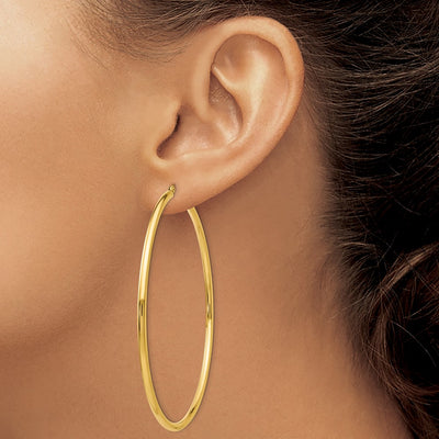 14K Polished Round Tube Hoop Earrings