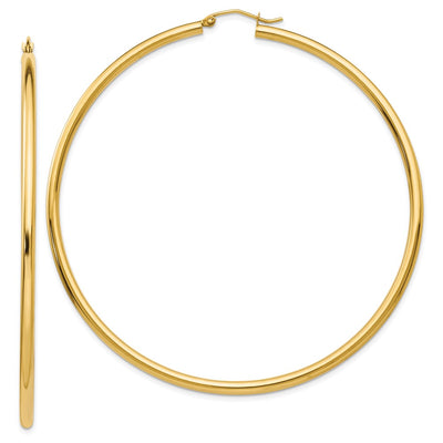 14K Polished Round Tube Hoop Earrings