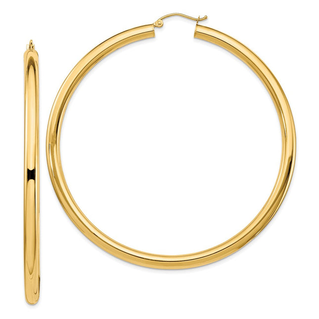 14k Polished Lightweight Round Tube Hoop Earrings, 70 x 4mm