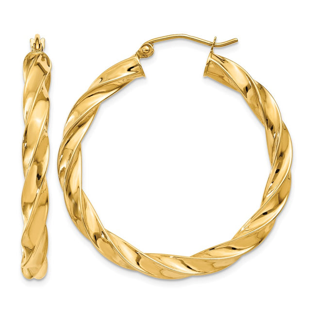 14k Light Twisted Hoop Earrings, 35 x 4mm
