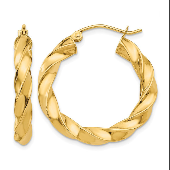 14k Light Twisted Hoop Earrings, 26.25 x 4mm