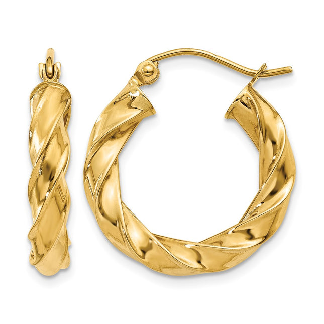 14k Light Twisted Hoop Earrings, 19.5 x 4mm