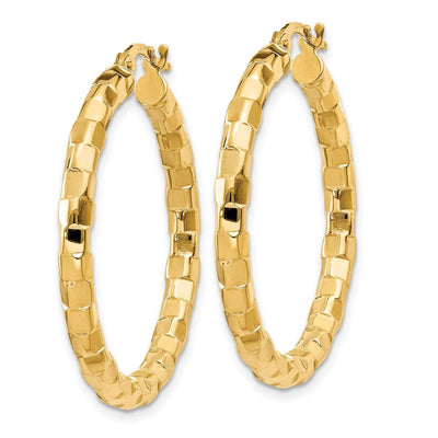14K Polished/Textured Post Hoop Earring, 27 x 3.25mm