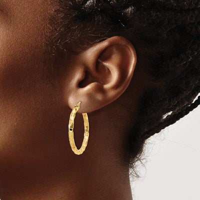 14K Polished/Textured Post Hoop Earring, 27 x 3.25mm