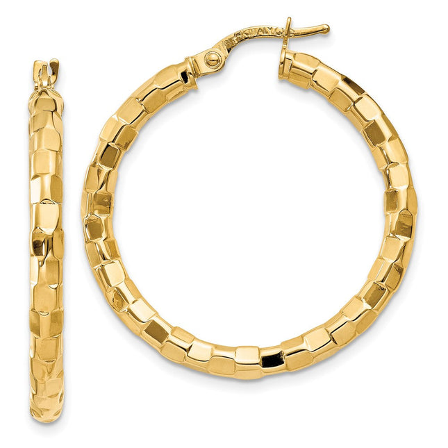 14k Polished/Textured Post Hoop Earring, 27 x 3.25mm