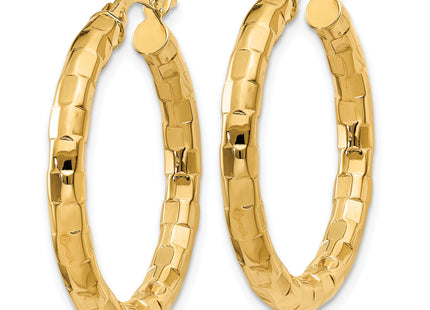 14k Polished/Textured Post Hoop Earring, 27 x 3.25mm