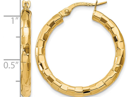 14k Polished/Textured Post Hoop Earring, 27 x 3.25mm