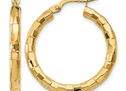 14k Polished/Textured Post Hoop Earring, 27 x 3.25mm
