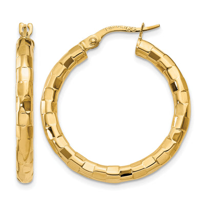 14K Polished/Textured Post Hoop Earring, 27 x 3.25mm