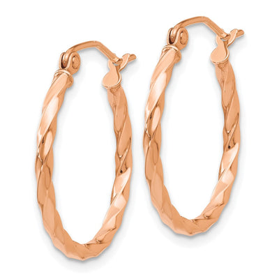 14K Rose Gold Twisted Hoop Earrings, 15 x 2mm