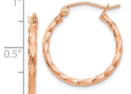 14k Rose Gold Twisted Hoop Earrings (Style TF604)