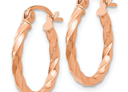 14K rose gold hoop earrings, alternate view