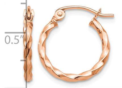 14k Rose Gold Twisted Hoop Earrings, 16 x 2mm