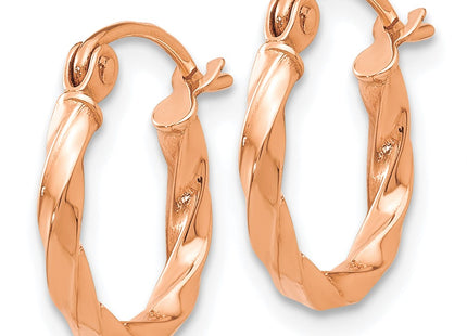14K rose gold hoop earrings, alternate view