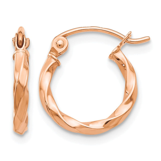14k Rose Gold Twisted Hoop Earrings, 12 x 2mm