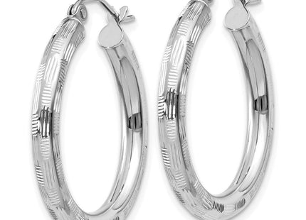 14K White Gold Diamond Cut Hoop Earrings (Style TF623)