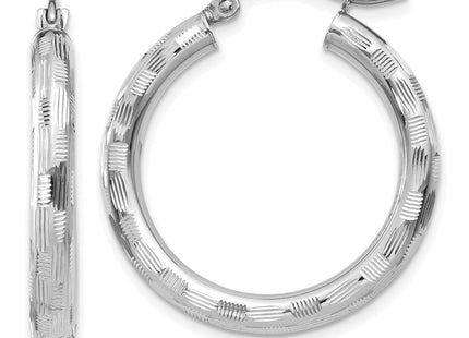 14K White Gold Diamond Cut Hoop Earrings (Style TF623)