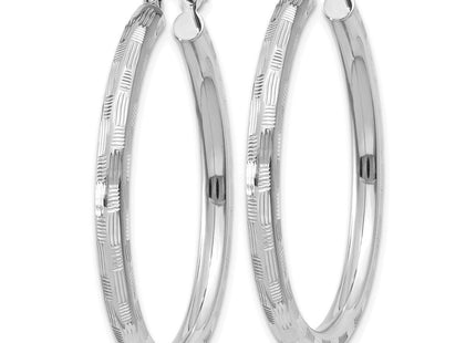 14K White Gold Diamond Cut Hoop Earrings (Style TF624)