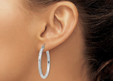14K White Gold Diamond Cut Hoop Earrings (Style TF624)