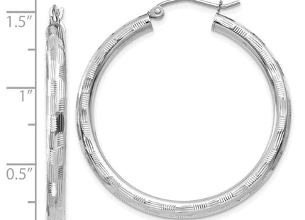 14K White Gold Diamond Cut Hoop Earrings (Style TF624)